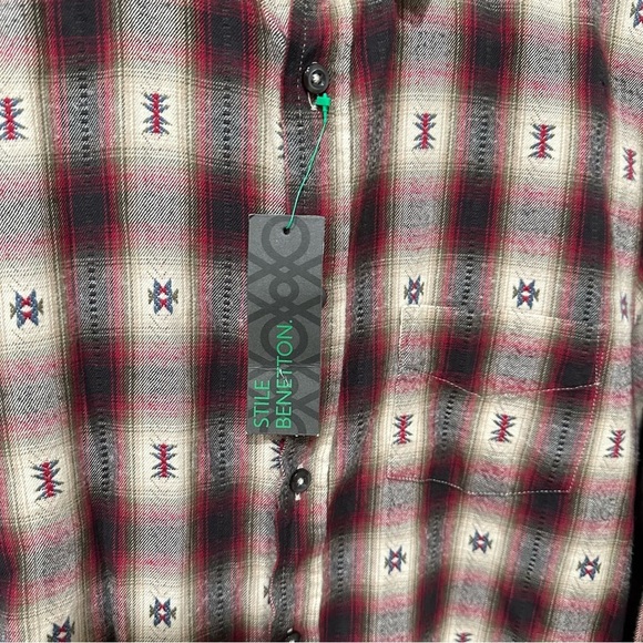 Stile Benetton Long Sleeve Button Up Shirt Aztec Plaid Small Multicolor NWT - Picture 3 of 9